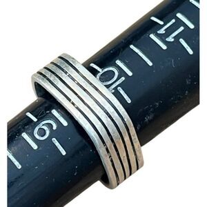 Mens Size 9.5 Sterling Silver Square Ring Industrial Wide Band Black Grooves Vtg